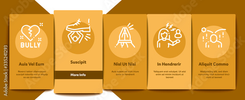 Bullying Aggression Onboarding Mobile App Page Screen Vector. Internet Bullying And Name-calling, Beating And Showing Indecent Gesture Color Contour Illustrations