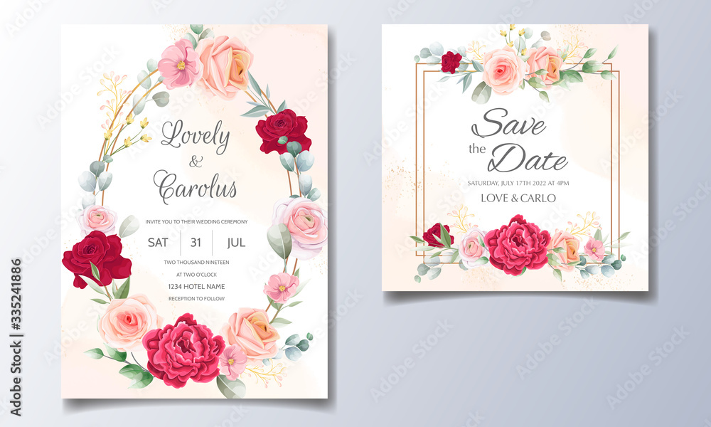 Elegant wedding invitation with floral watercolor background