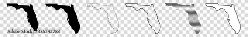 Florida Map Black | State Border | United States | US America | Transparent Isolated | Variations
