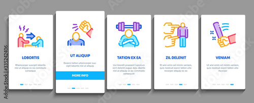 Bullying Aggression Onboarding Mobile App Page Screen Vector. Internet Bullying And Name-calling, Beating And Showing Indecent Gesture Color Contour Illustrations