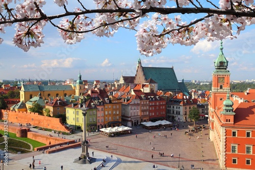 Warsaw city, Poland. Cherry blossoms spring time.