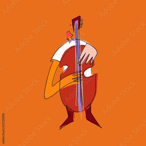 Man musician playing violoncello cartoon funny illustration in vector.