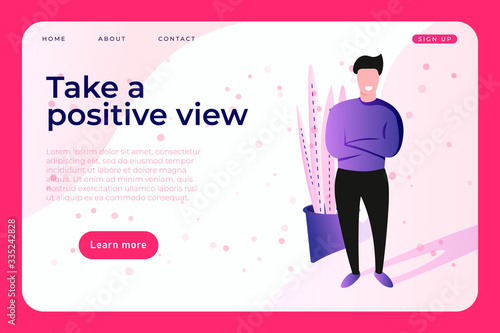 Take a positive view landing page concept with smiling man