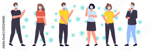 People in protective masks. Prevent disease, world pollution concept. Vector illustration