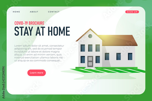 a plea stay at home during a pandemic of coronavirus covid 19. flat modern home, vector landing page template