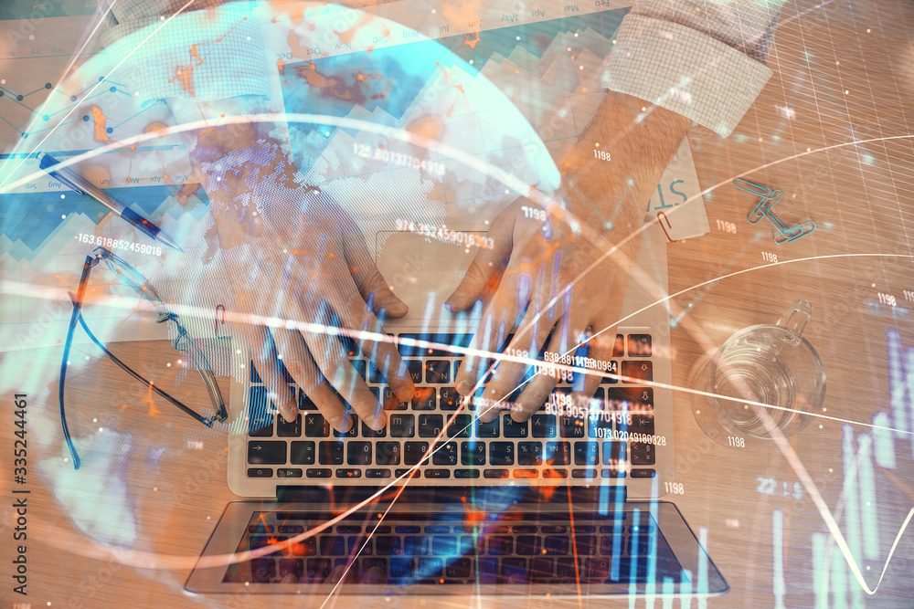 custom made wallpaper toronto digitalDouble exposure of market chart with man working on computer on background. Concept of financial analysis.