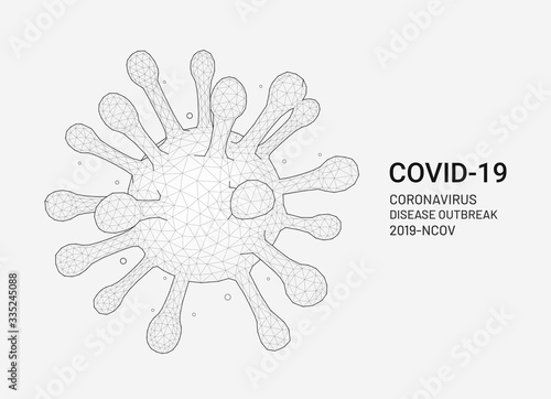 Coronavirus (2019-nCoV) Covid 19 virus polygon mesh linear outline style vector illustration background.