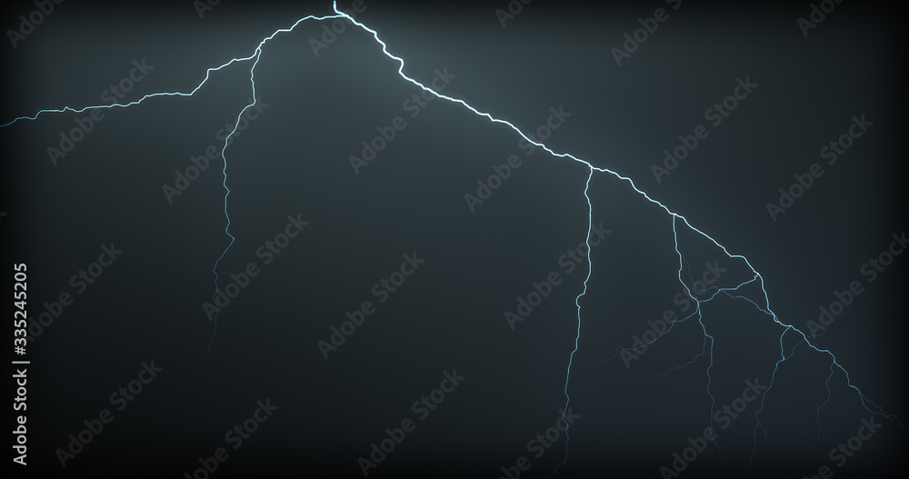 Lightning strikes on a black background with realistic reflections Lightning strikes on a black background with realistic reflections