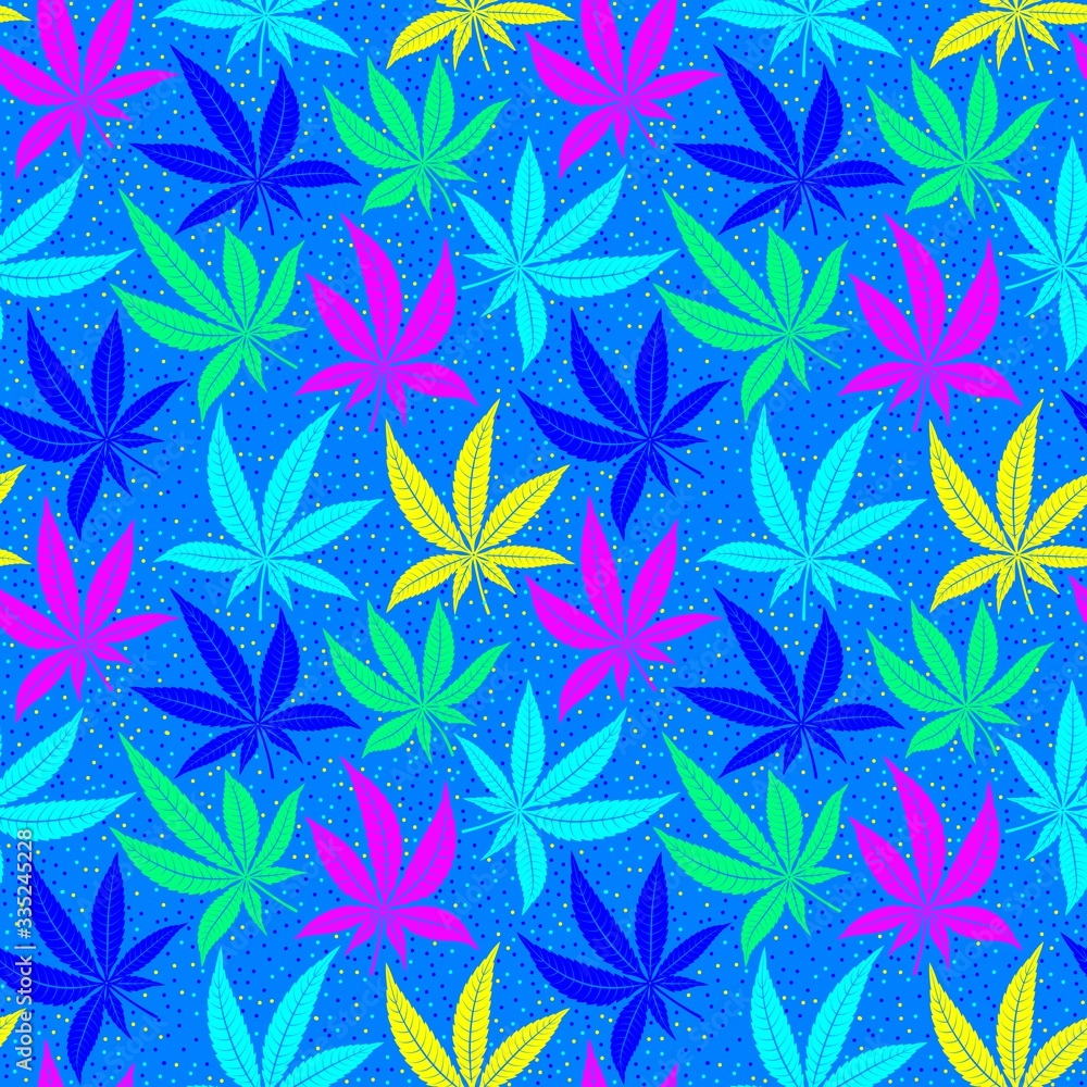 Cannabis leaves bright multicolored seamless pattern