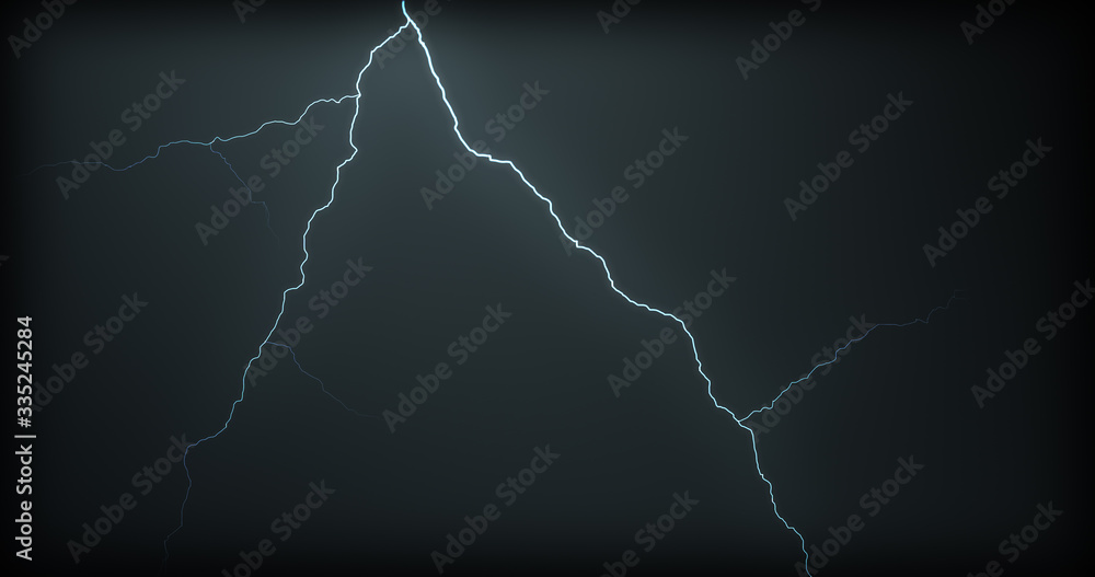 Lightning strikes on a black background with realistic reflections