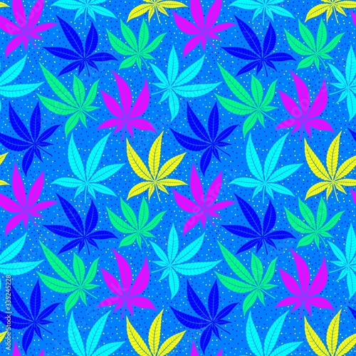 Cannabis leaves bright multicolored seamless pattern