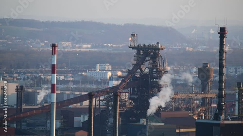 blast furnace at the austrian steel industry, view form mountain pfenningberg, steyregg, austria photo