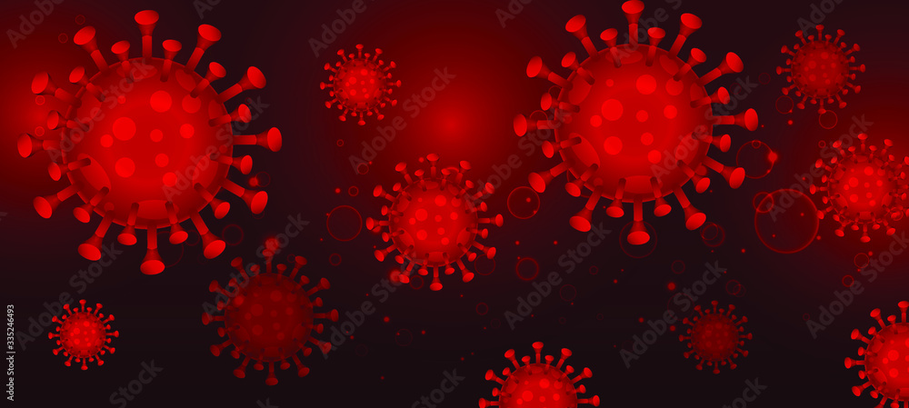 3d illustration, asian flu. Realistic bacteria, microbe infection and blood, biology banner, concept. Vector bacillus, microorganism in closeup. Red and multiply corona virus vector illustration.