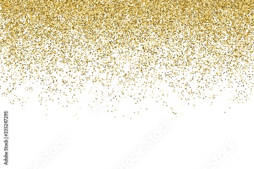 Vector realistic gold glitter particles effect - isolated shiny confetti and glitter sparkling texture. Star dust sparks in explosion on transparent background.
