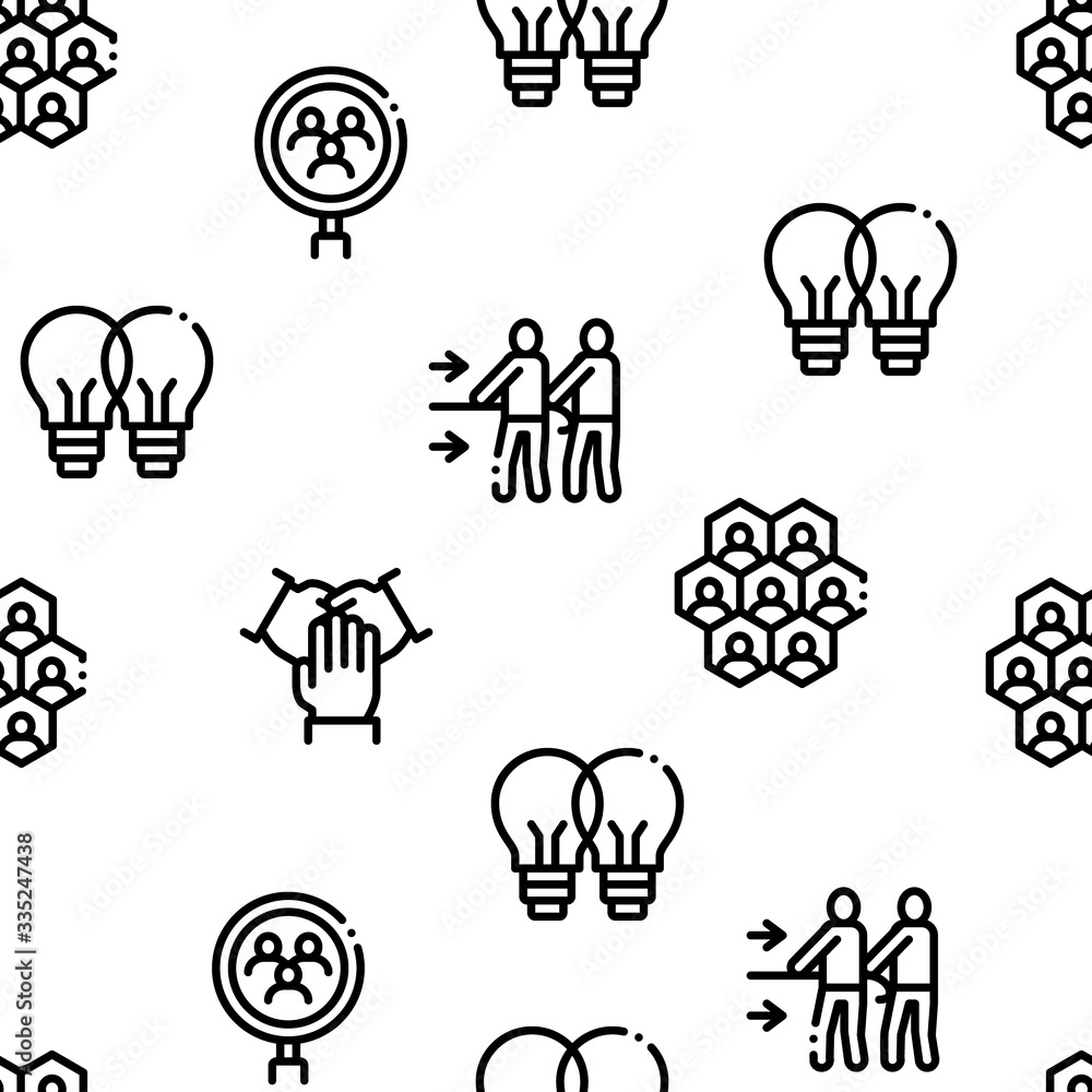 Collaboration Work Seamless Pattern Vector Thin Line. Illustrations Collaboration Work Seamless Pattern Vector Thin Line. Illustrations