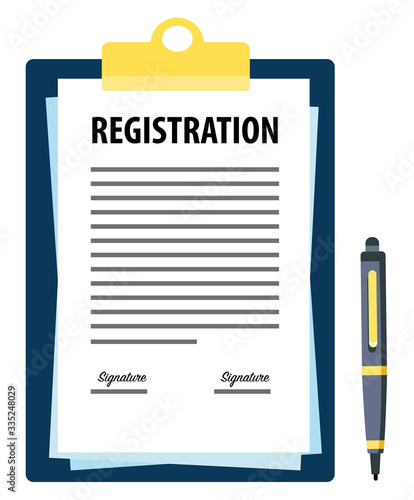 Signed registration document with pen