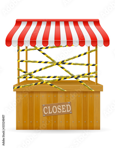 striped protective tape prohibiting street trading due to the epidemic of coronavirus covid-19 vector illustration