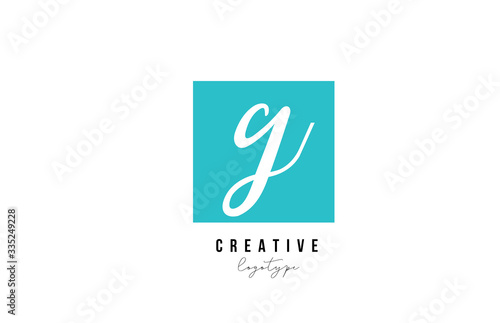 blue G square alphabet letter logo icon design for company and business