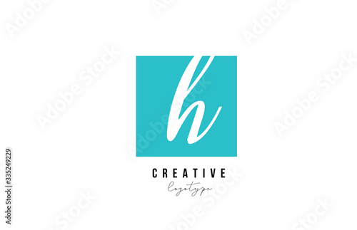 blue H square alphabet letter logo icon design for company and business