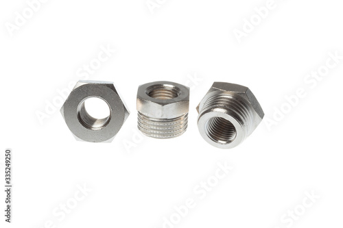 Set of metal nipple reducers. Inner and outer thread 1/4