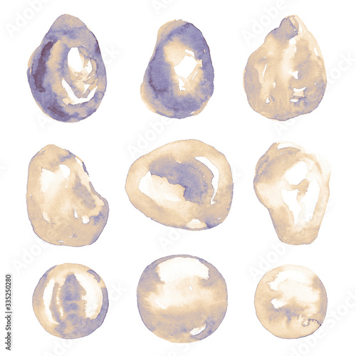 Watercolor hand painted natural pearls illustration set isolated on white background