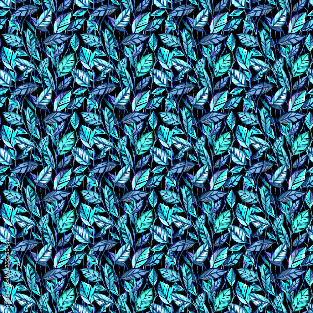 Seamless pattern with abstract leaves. Hand drawing. Watercolour. Stylish illustration. Design wallpaper, fabric Seamless pattern with abstract leaves. Hand drawing. Watercolour. Stylish illustration. Design wallpaper, fabric