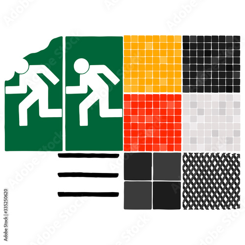 Abstract set of different geomeriacal elements, tiles and running man signs