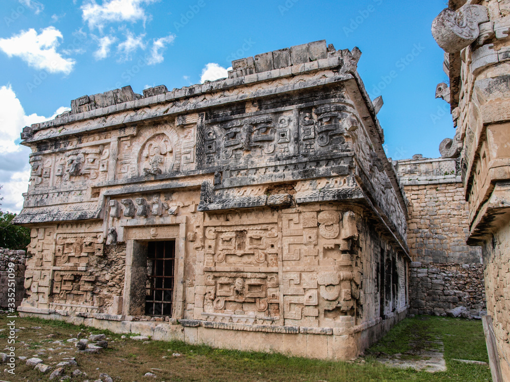 Mayan ruins with artistic reliefs at Chichén-Itzá, Yucatan, Mexico, withouth people