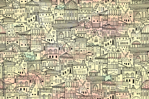 Abstract architectural seamless pattern of southen urban development.