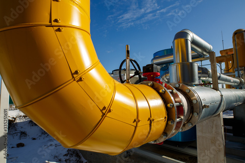 steel and melat pipelines at an industrial plant. Equipment and appliances at the gas company. gas pipeline system photo