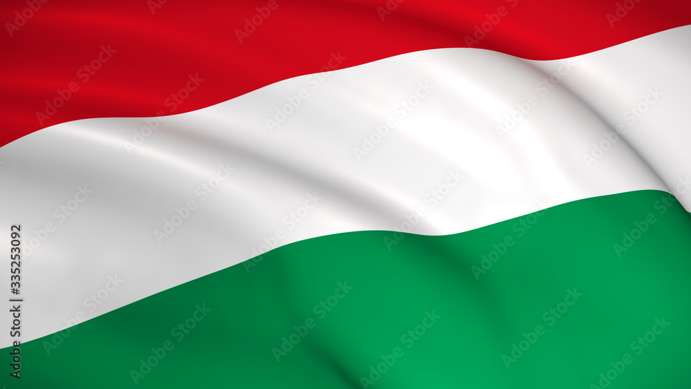 The national flag of Hungary (Hungarian flag) - waving background illustration. Highly detailed realistic 3D rendering