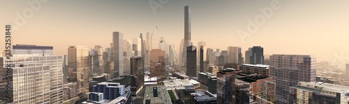Beautiful view of the modern city  skyscrapers at sunset  3d rendering