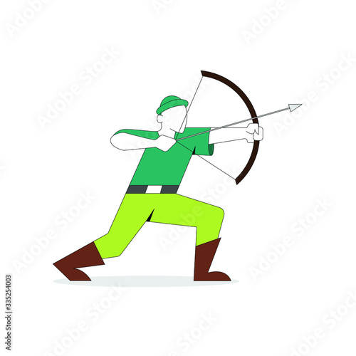 archery guy shooting arrows wearing boots green shirt hunter vector simple minimalist illustration 