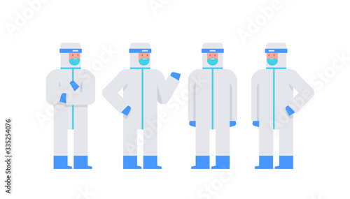 Group of doctors in protective suits. working at clinic. Coronavirus COVID-19 virus. Flat Style