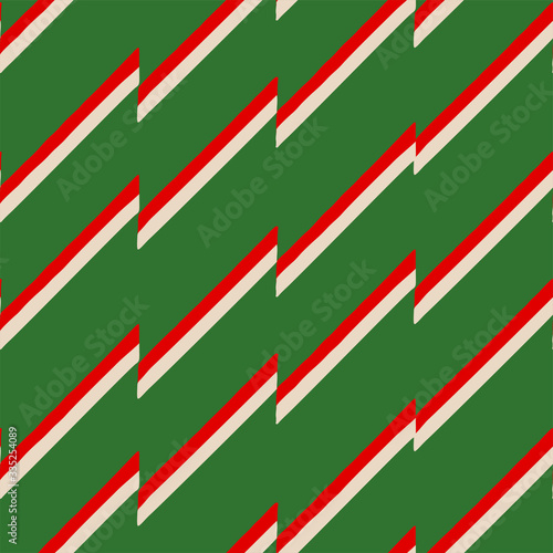Abstract seamless pattern of oblique intermittent red and white strips