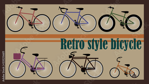 Vector illustration of six retro style bicycle with vintage background. photo