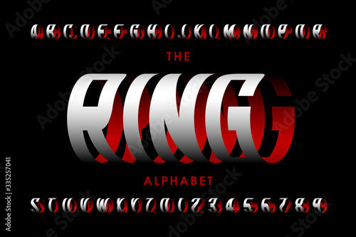 Ring style font, three-dimensional capital alphabet letters and numbers
