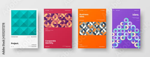 Company identity brochure template collection. Business presentation vector A4 vertical orientation front page mock up set. Corporate report cover abstract geometric illustration design layout bundle.