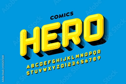 Comics super hero style font design, alphabet letters and numbers