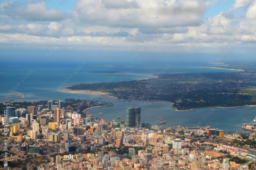 Aerial view on Downtown and bay of Dar es Salam Tanzania