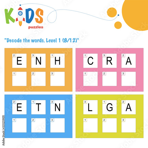 Decode the 3-letter words. Worksheet practice for preschool  elementary and middle school kids. Fun logic puzzle activity sheet.