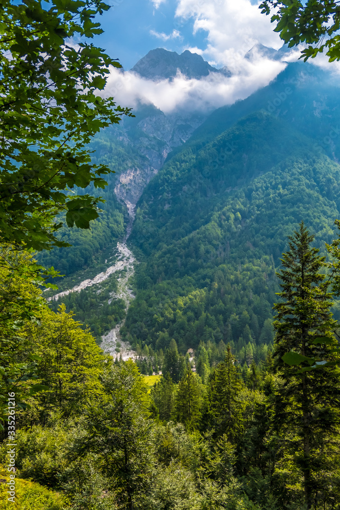 Fototapeta premium Scenic view of alpine landscape in Triglav national park. Julian alps, Triglav, Slovenia