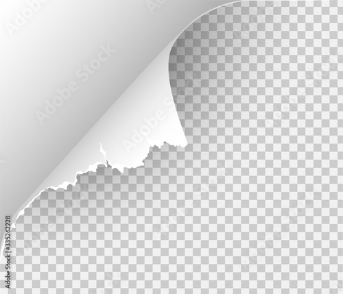 Page curl with shadow on blank sheet of paper for advertising and promotional message isolated on transparent background