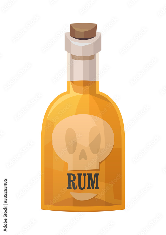 Glass bottle of pirate rum on white background Glass bottle of pirate rum on white background