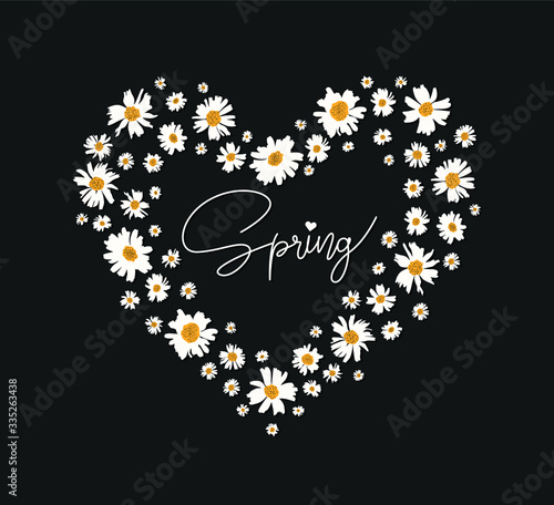 daisy drawing lines on the heart and spring fashion slogan for different apparel and T-shirt. - Vector
