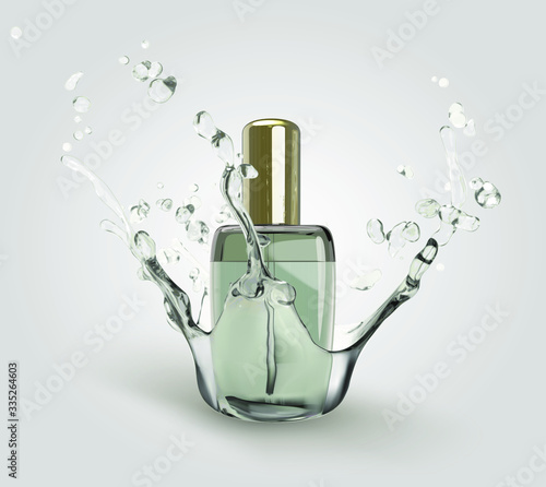 Vector 3D Essential Oil With Splash Illustration