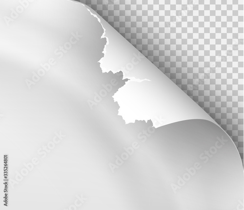 Page curl with shadow on blank sheet of paper for advertising and promotional message isolated on transparent background