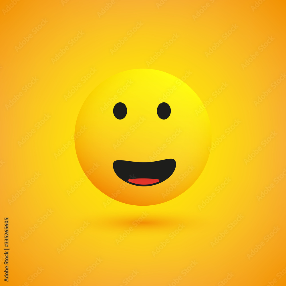 Simple Happy Emoticon with Open Eyes on Yellow Background - Vector Design Simple Happy Emoticon with Open Eyes on Yellow Background - Vector Design