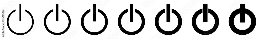 Power Button Icon Black Line | On Off Buttons Illustration | Start Symbol | Shutdown Logo | Logout Sign | Isolated | Variations