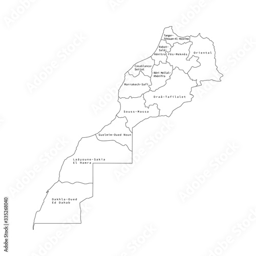 Vector illustration of administrative division map of Morocco. Vector map.